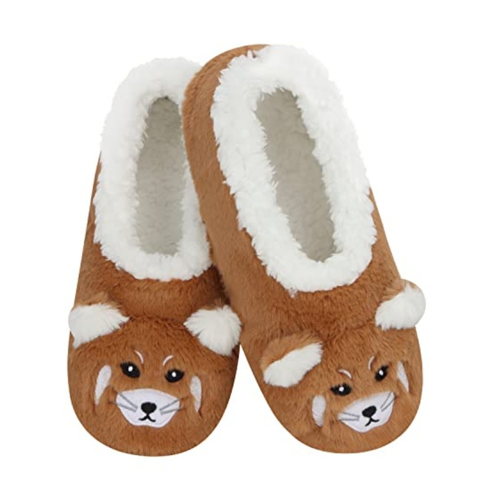 Snoozies Womens Red Panda Plush Sherpa Lined Anti Skid Slippers Brown‎ 5/6 NWT